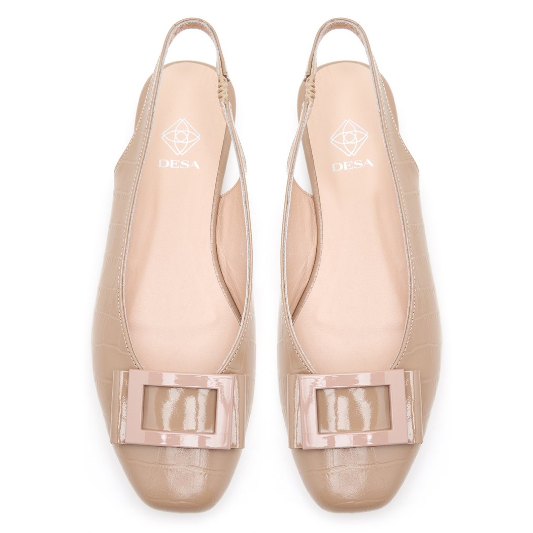 Khate Krem Kadın Kroko Baskılı Deri Babet