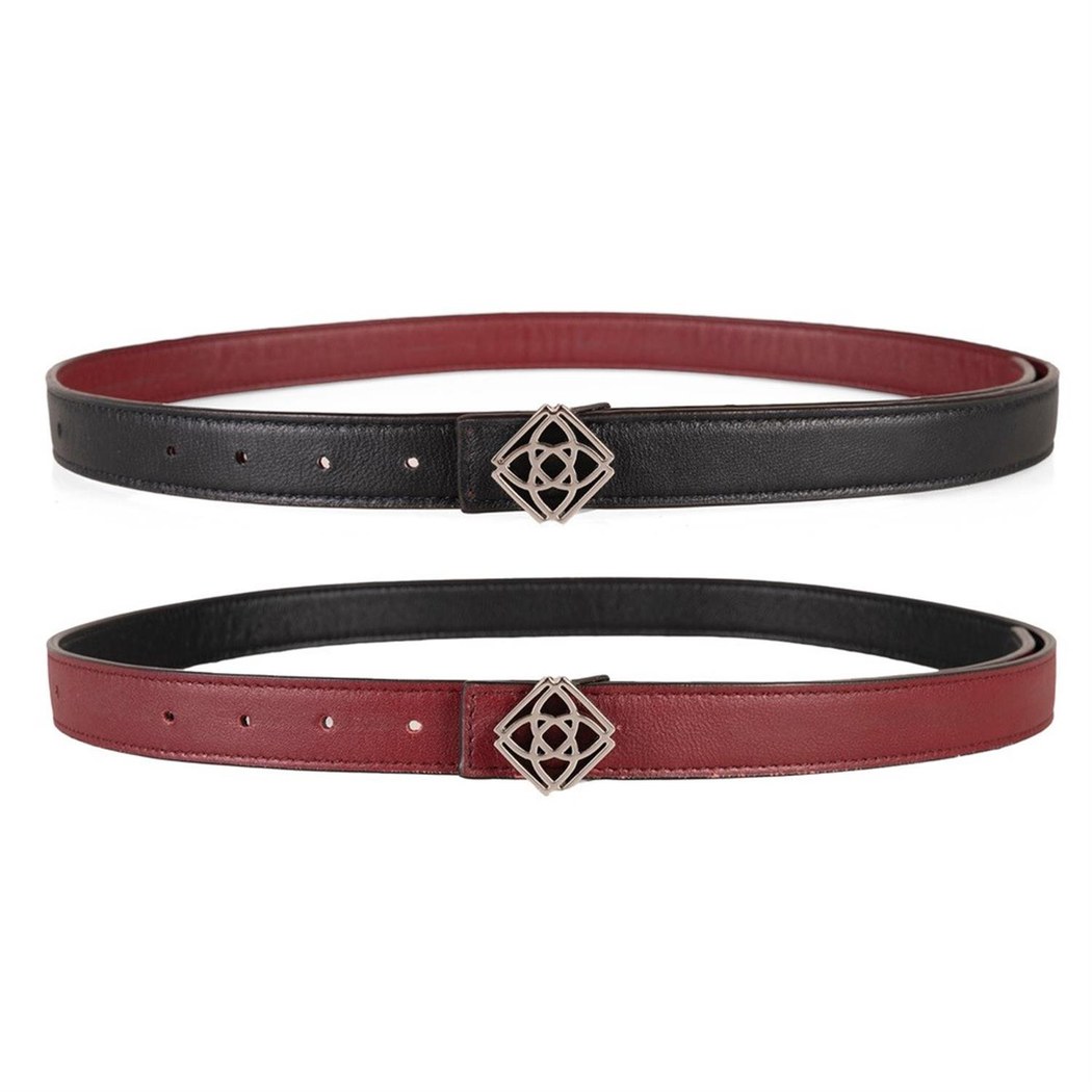 Kieran Bordo/Siyah Kadın Çift Taraflı Nikel Tokalı Deri Kemer