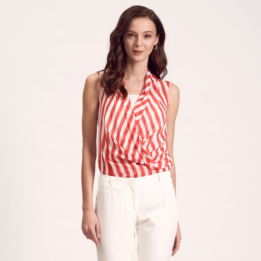 Kırmızı Çizgili Kadın Bluz