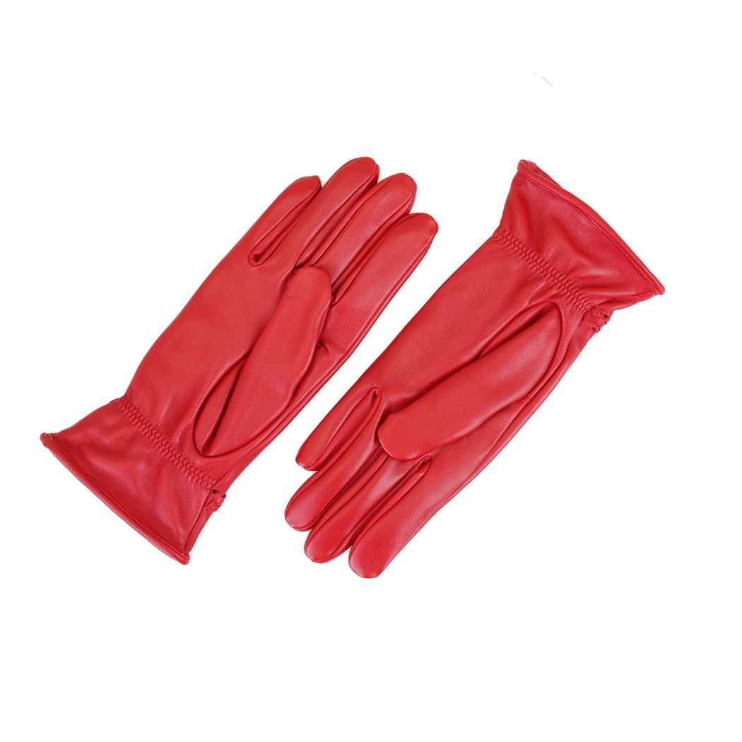 Kırmızı Kadın Örgülü Deri Eldiven