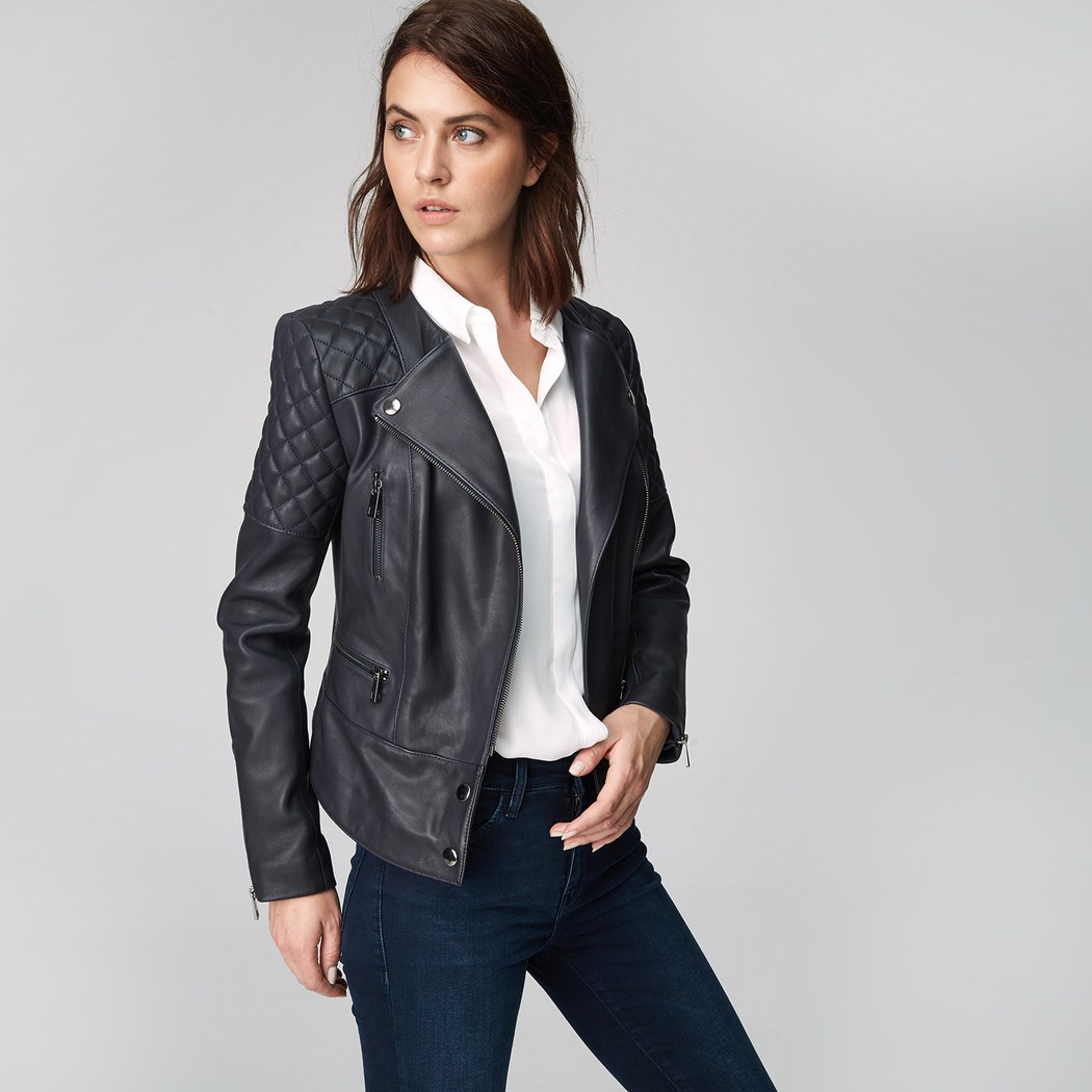 Lacivert Adonita Kadın Deri Mont