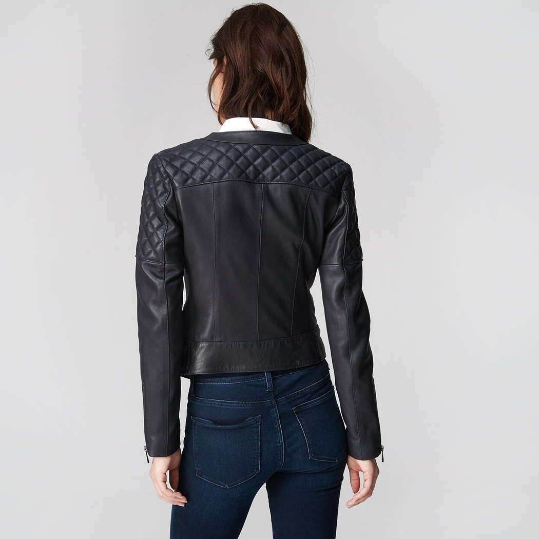 Lacivert Adonita Kadın Deri Mont