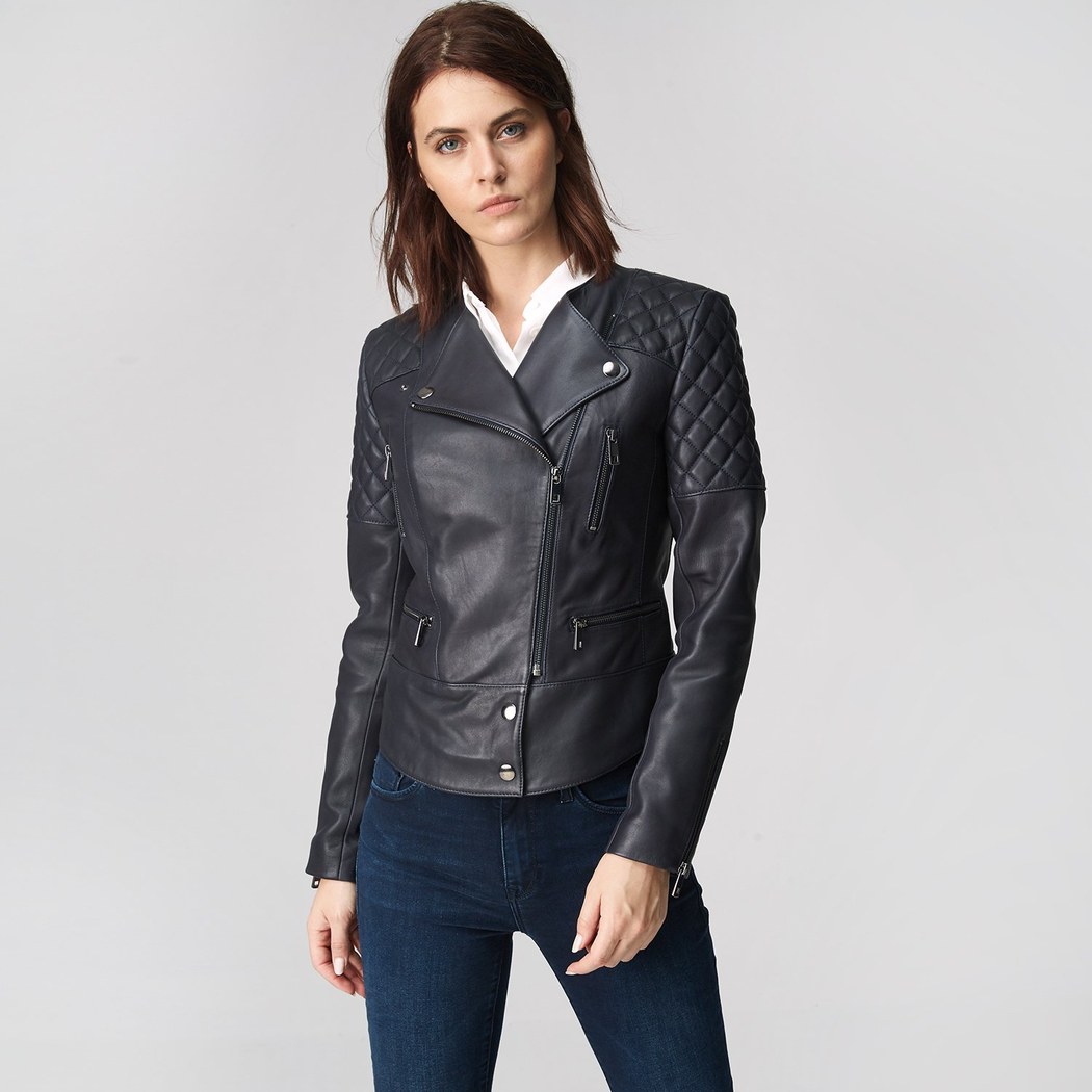 Lacivert Adonita Kadın Deri Mont