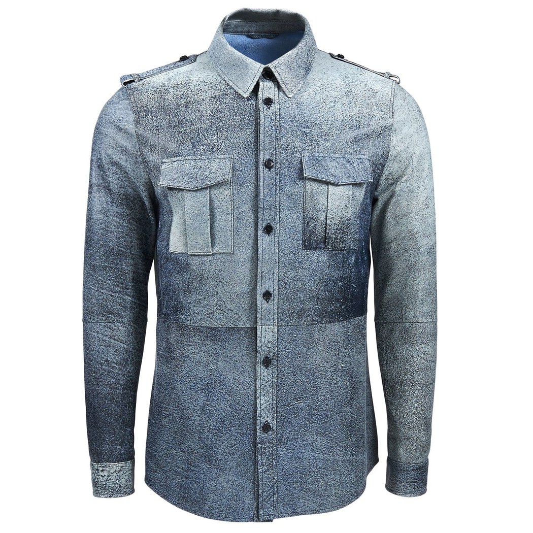 Lacivert Afshin Erkek Deri Gömlek