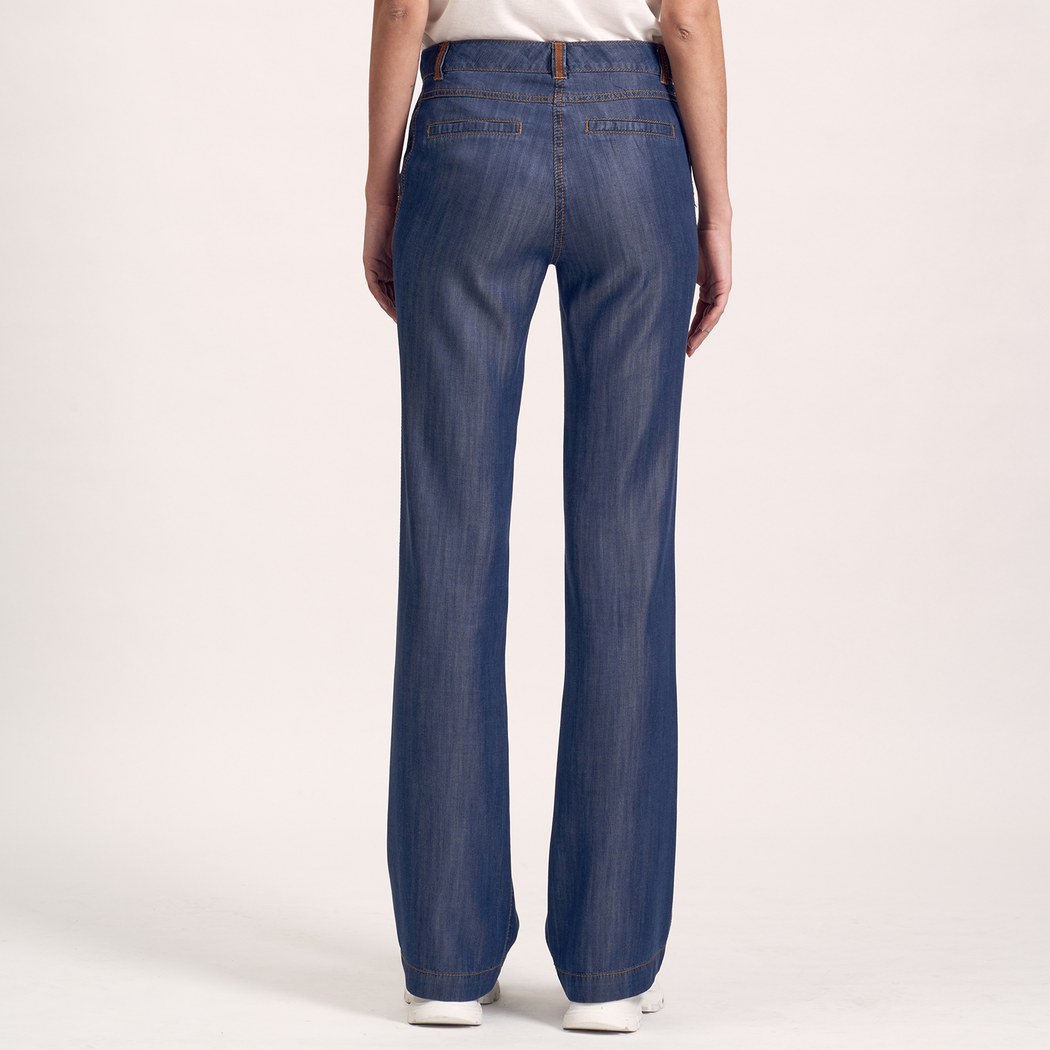 Lacivert Deri Biyeli Kadın Pantolon