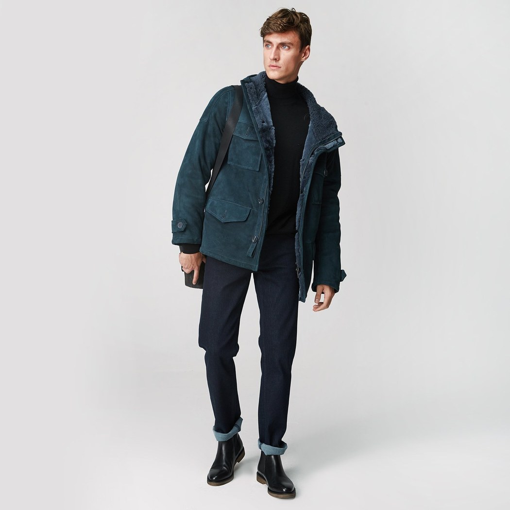 Lacivert Dione Erkek Kürk Kaban