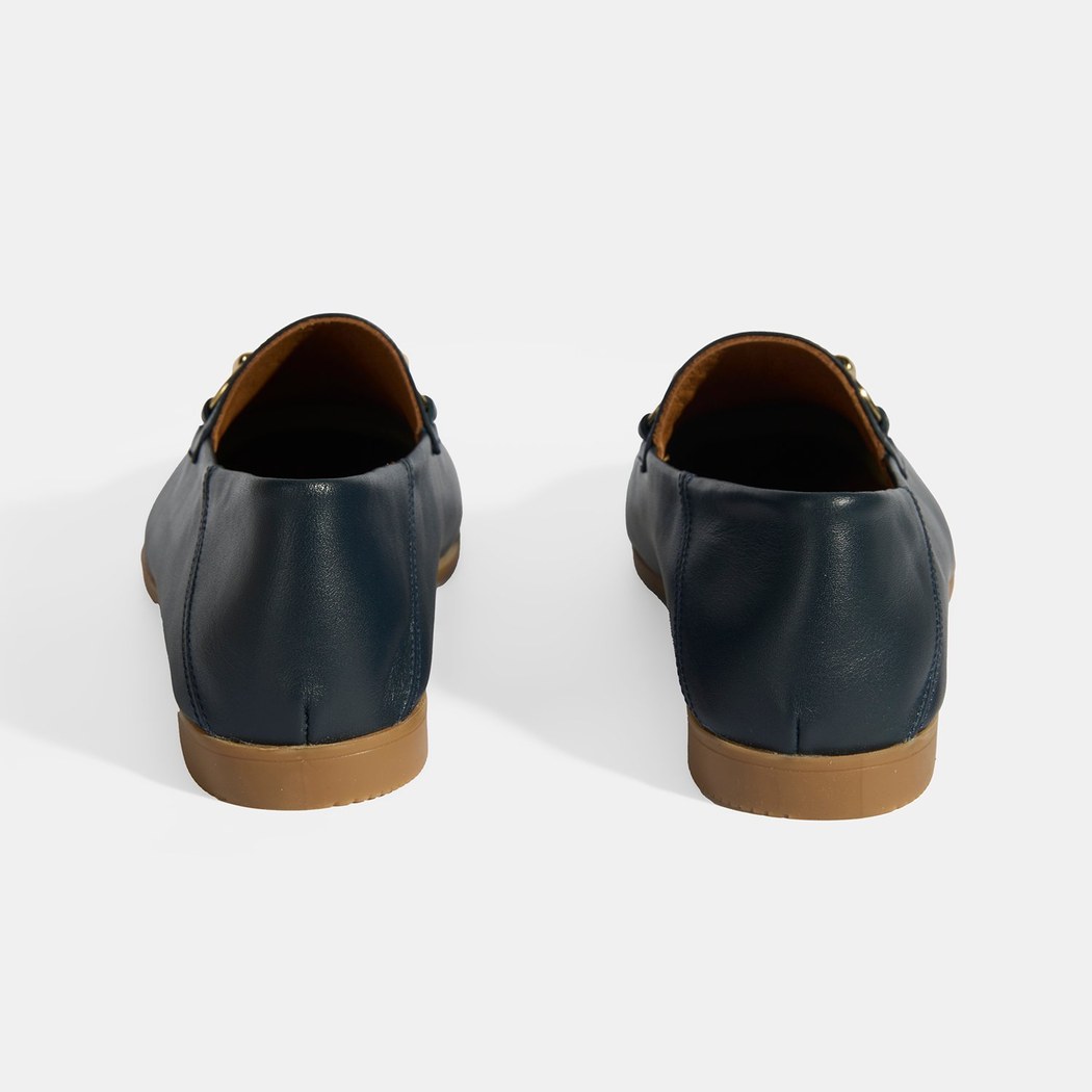 Lacivert Kadın Toka Aksesuarlı Deri Loafer