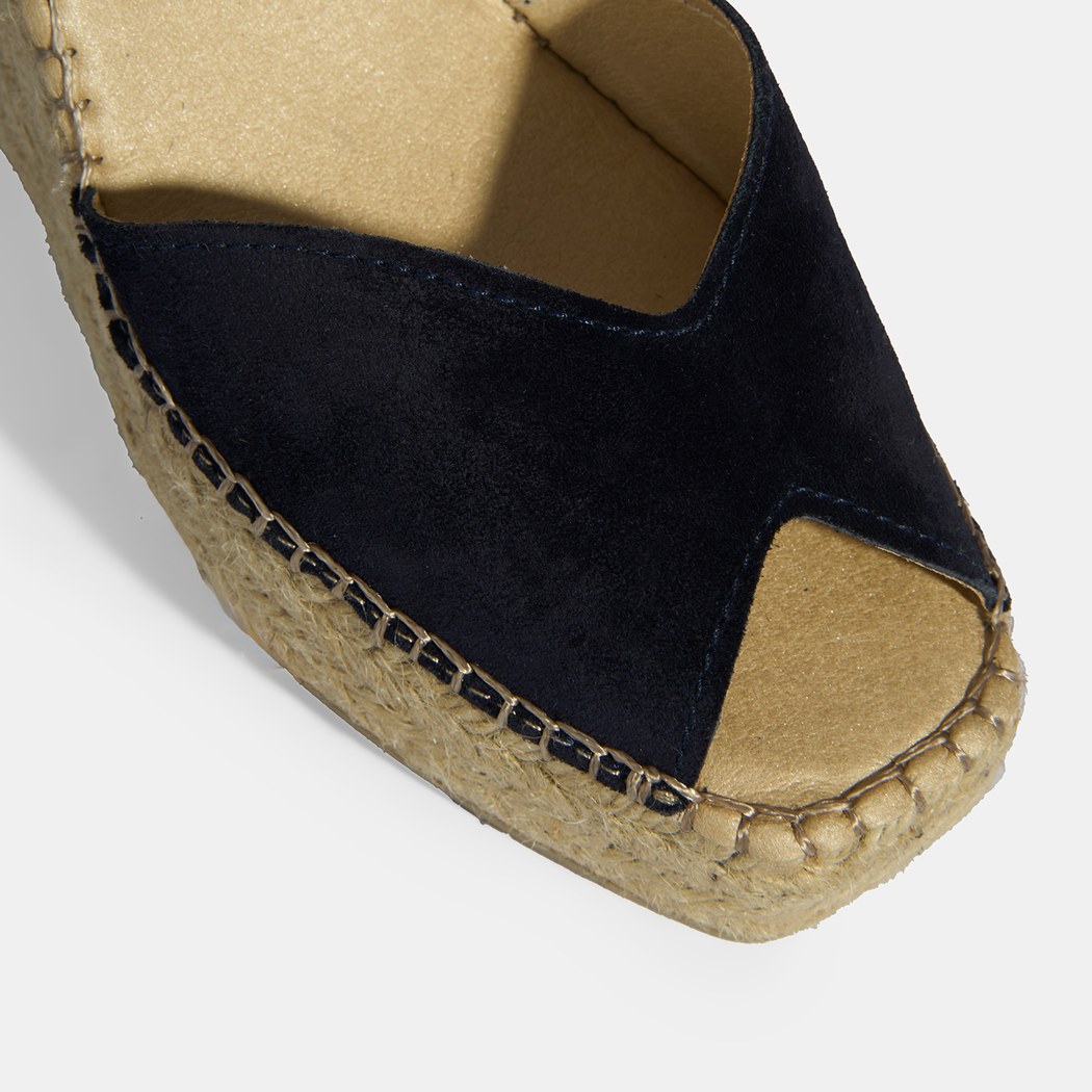 Lacivert Kadın Toka Detaylı Dolgu Topuklu Süet Espadril 