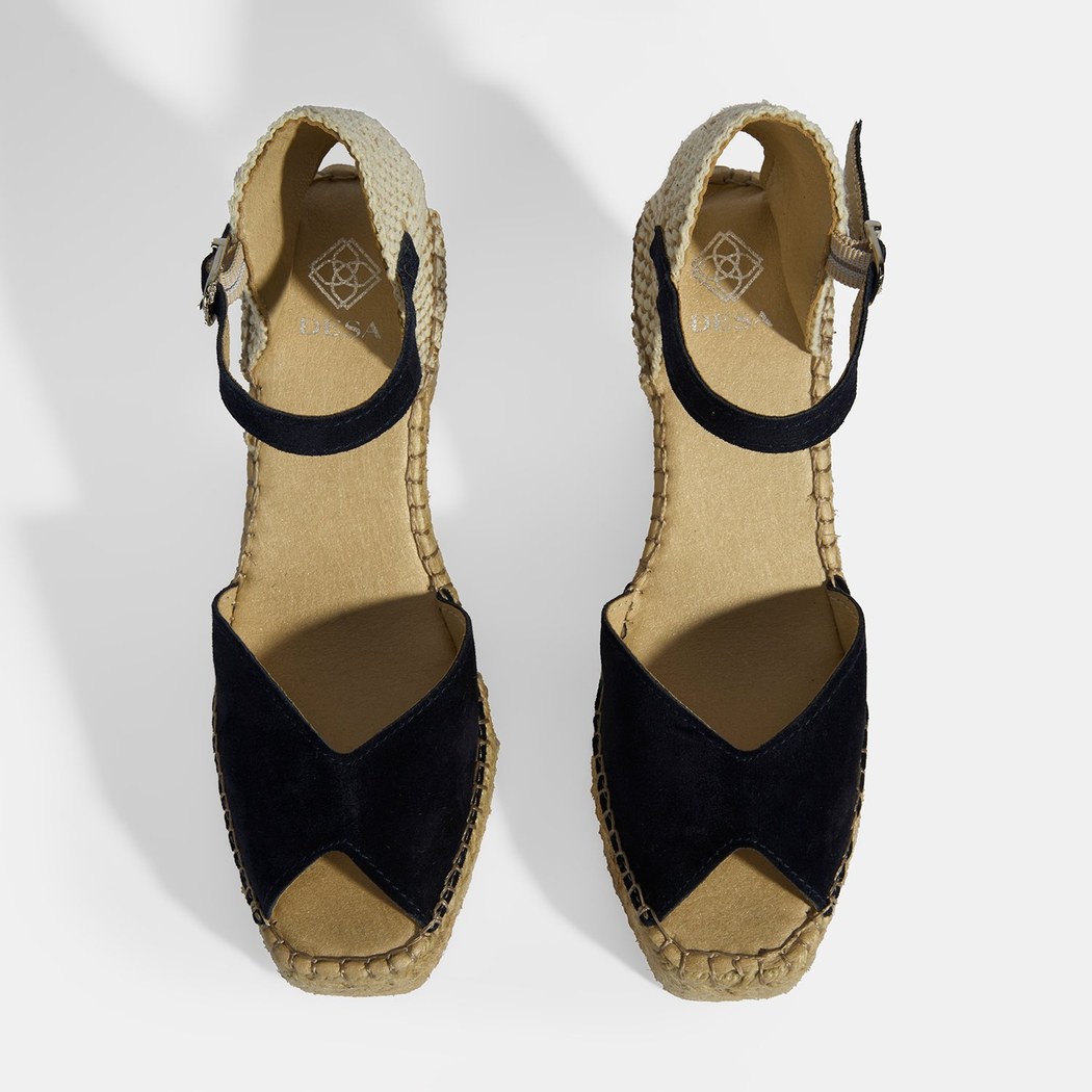 Lacivert Kadın Toka Detaylı Dolgu Topuklu Süet Espadril 