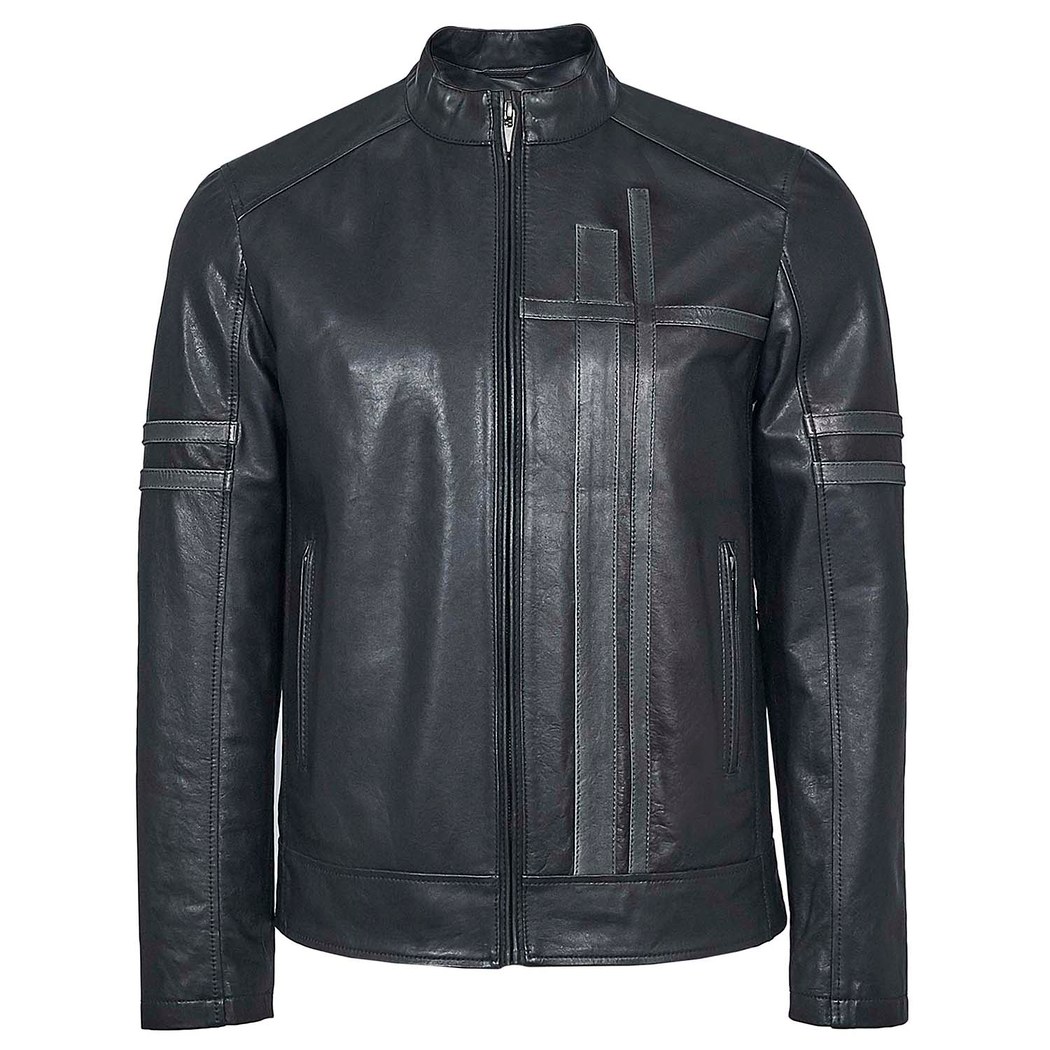 Lacivert Ligne Erkek Deri Mont