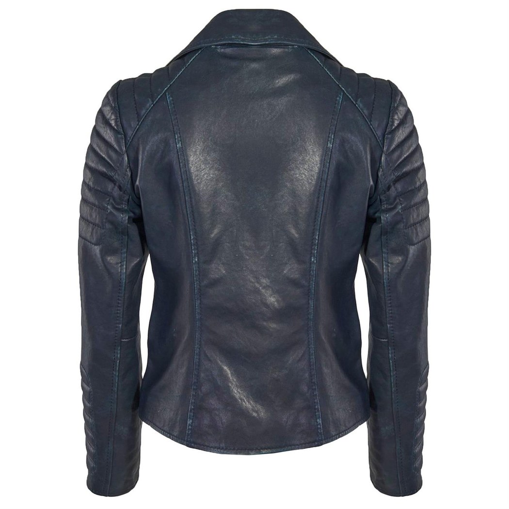 Lacivert Vintage Kadın Deri Mont