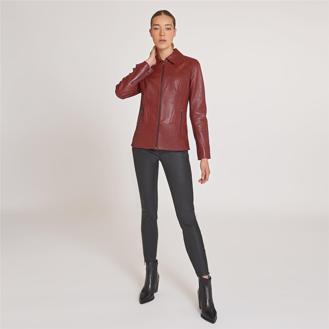 Laura Kadın Gömlek Yakalı Deri Mont