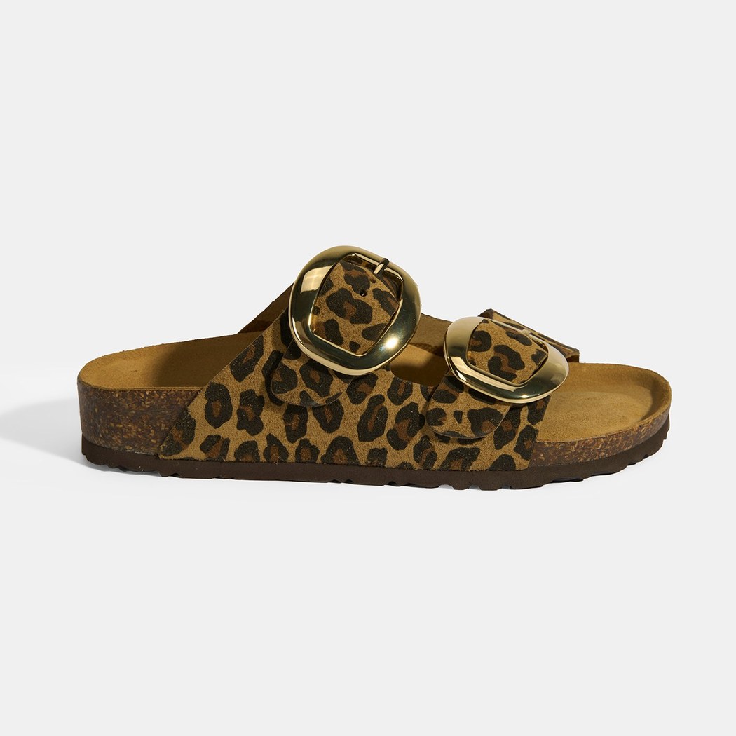 Leopar Kadın Toka Detaylı Süet Terlik