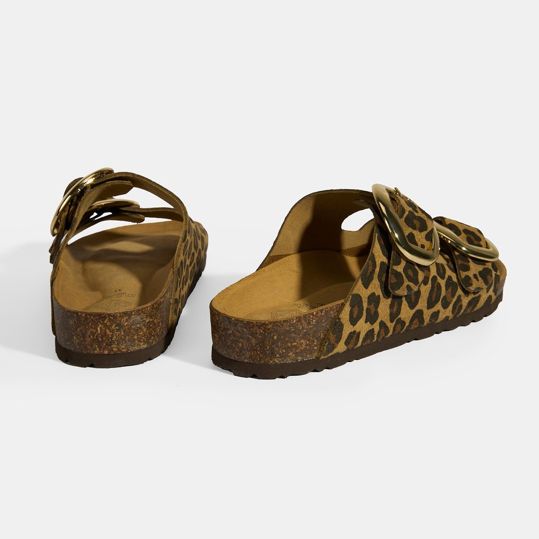 Leopar Kadın Toka Detaylı Süet Terlik