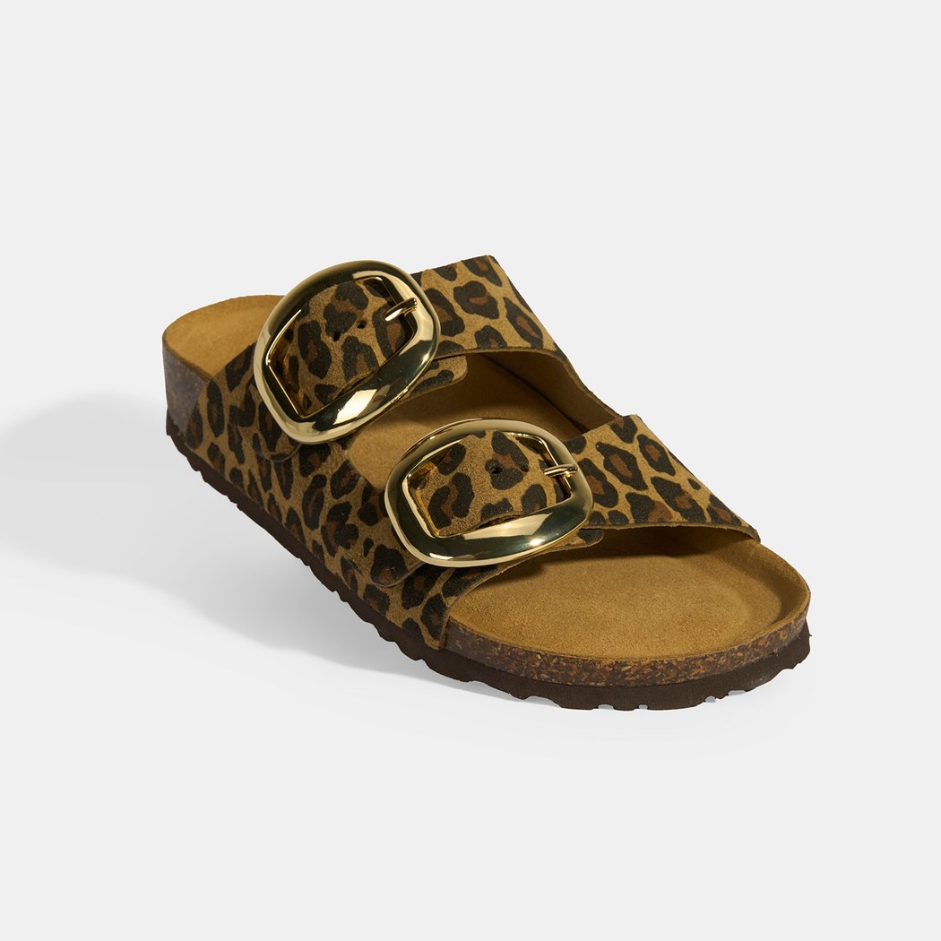 Leopar Kadın Toka Detaylı Süet Terlik