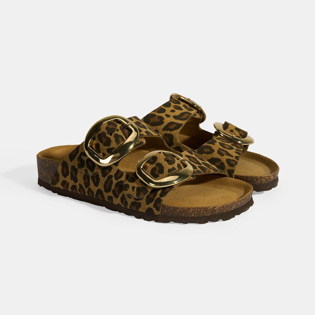 Leopar Kadın Toka Detaylı Süet Terlik