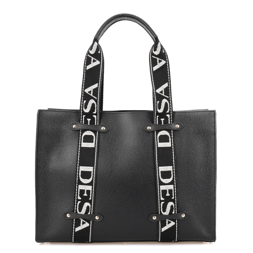 Lilie Siyah Kadın Desa Logo Askılı Deri Alışveriş Çantası