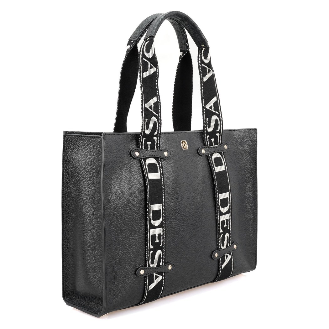 Lilie Siyah Kadın Desa Logo Askılı Deri Alışveriş Çantası
