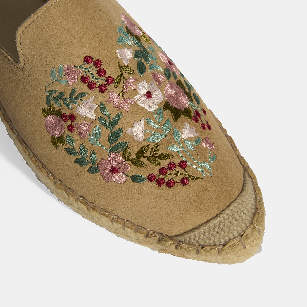 Limited Edition Bej Kadın Çiçek Nakışlı Süet Espadril Terlik