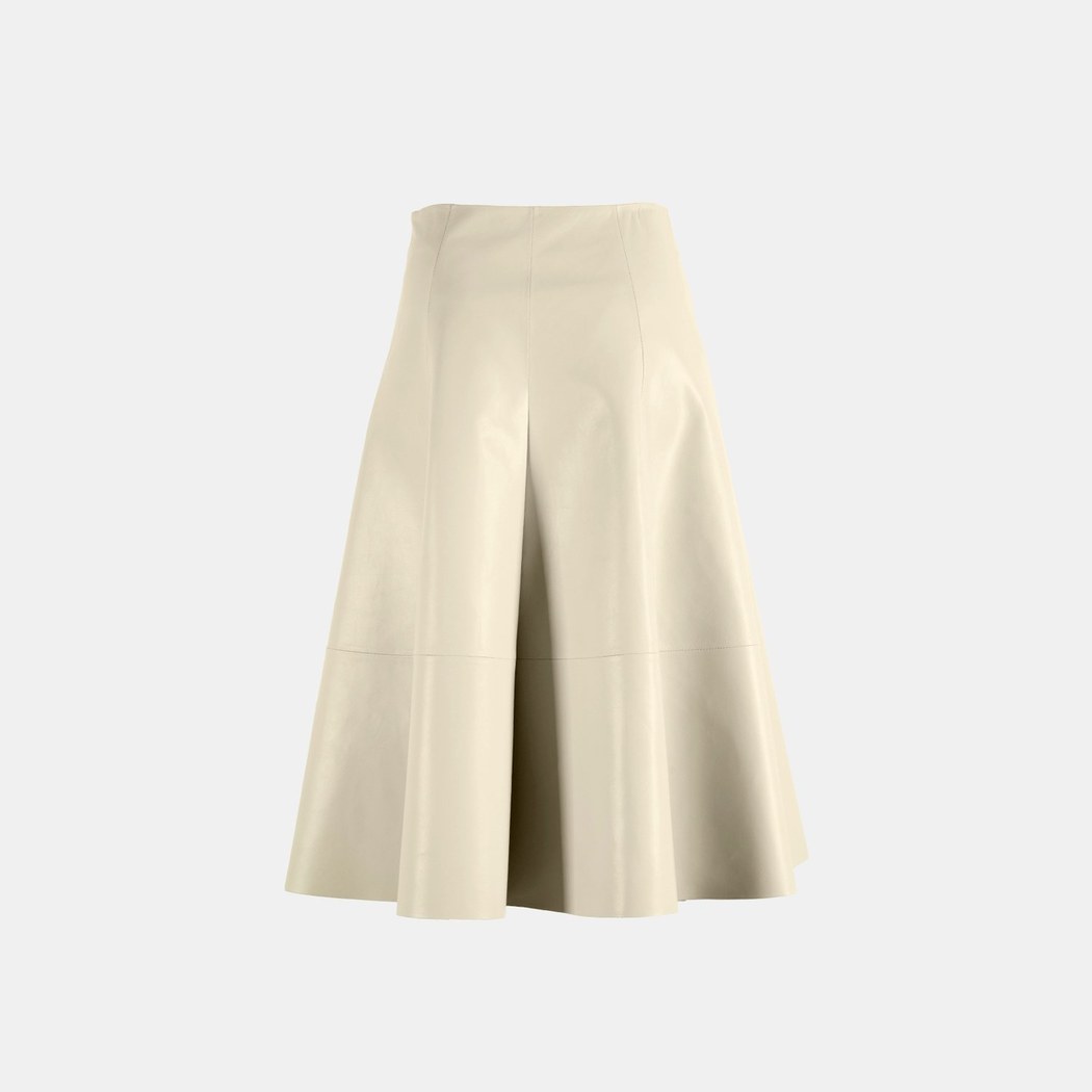 Limited Edition Kadın Krem Uzun Deri Etek