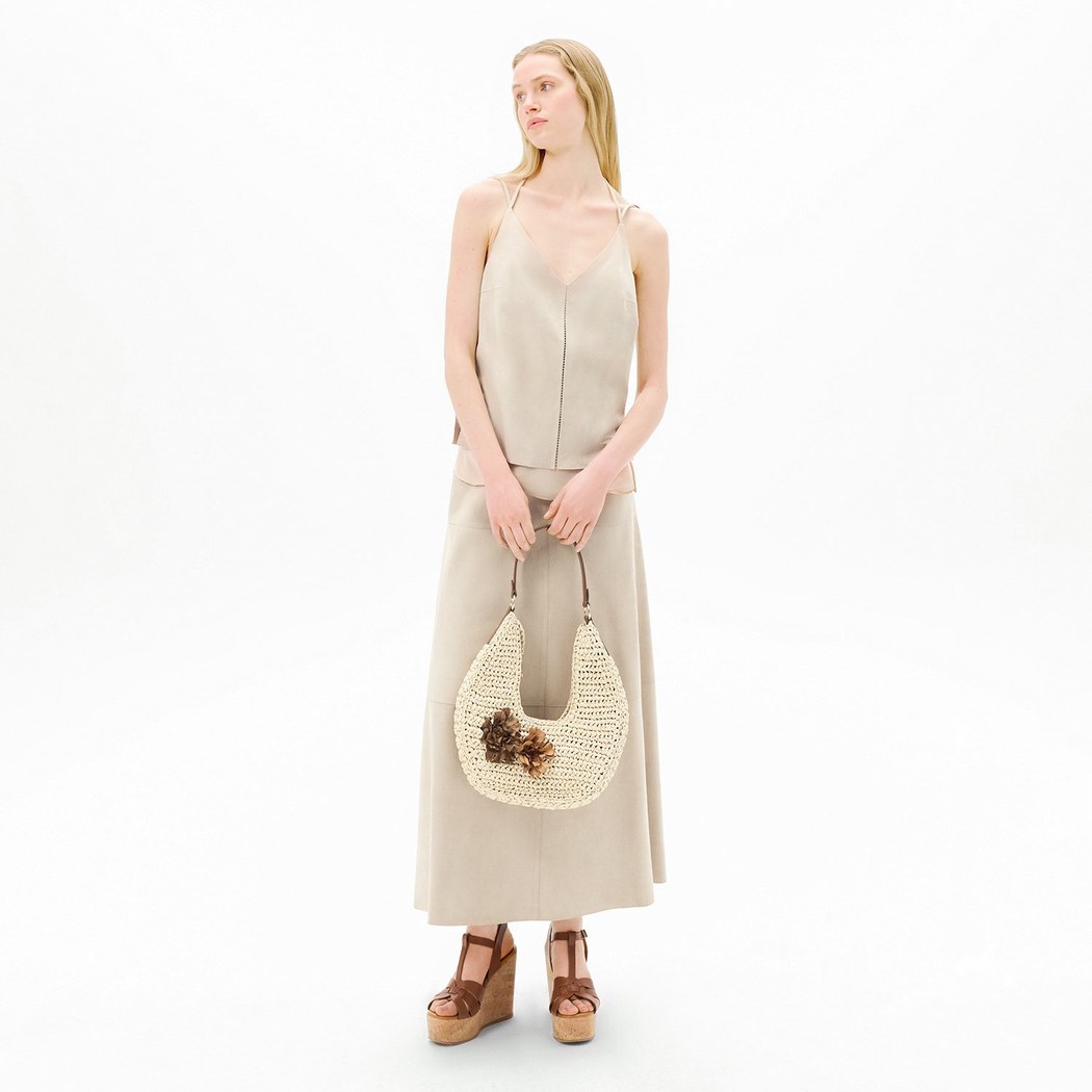 Limited Edition Kadın Pudra Uzun Süet Etek