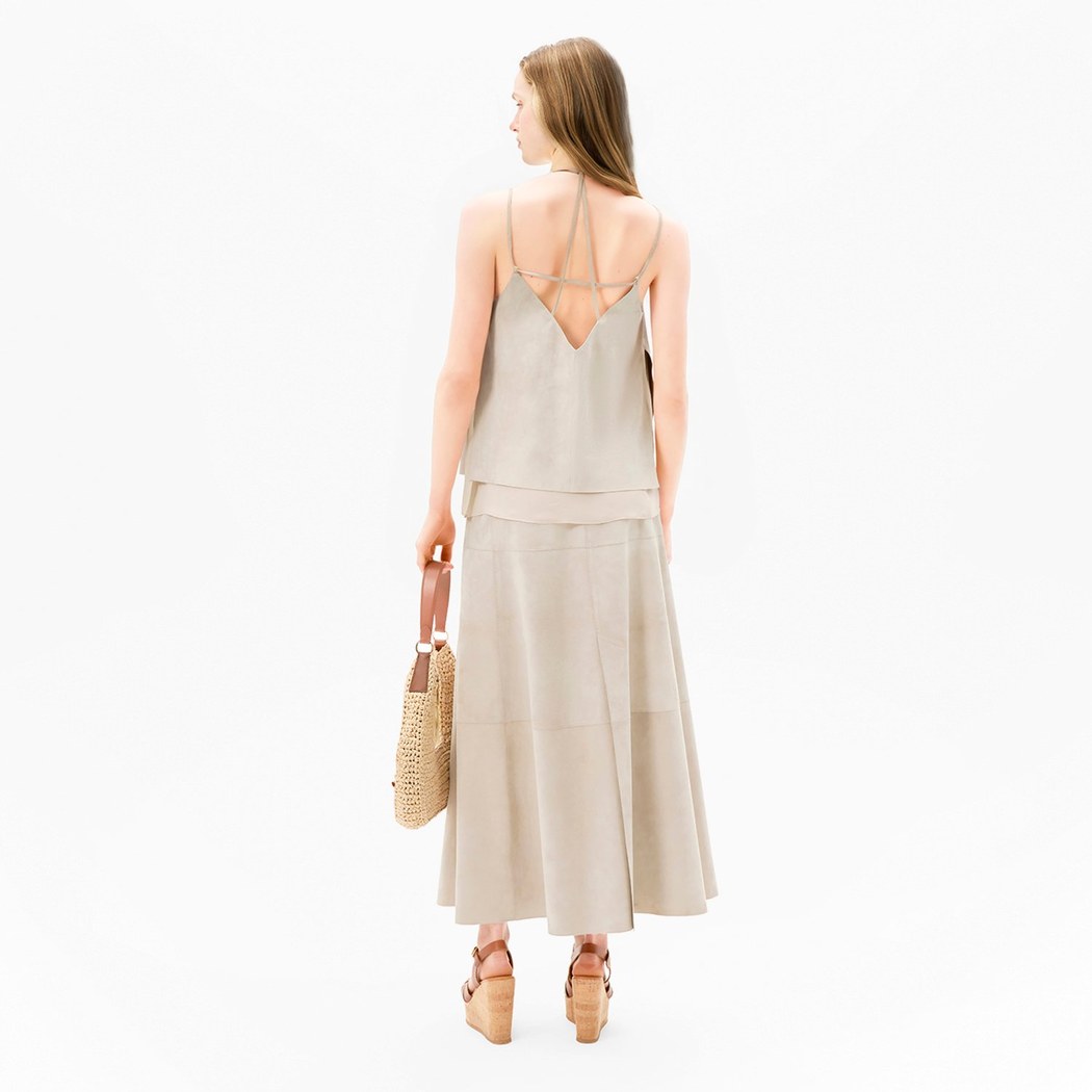 Limited Edition Kadın Pudra Uzun Süet Etek