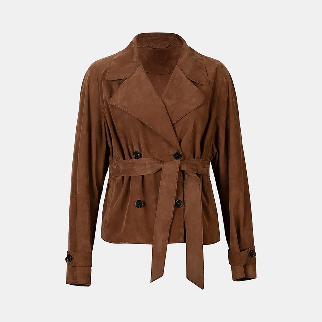 Limited Edition Kadın Taba Belden Bağlamalı Süet Kısa Trençkot