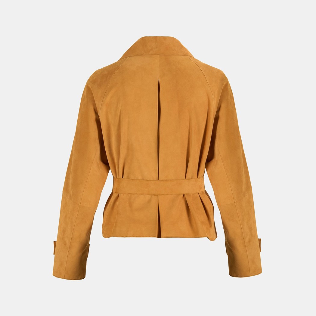 Limited Edition Kadın Turuncu Belden Bağlamalı Süet  Kısa Trençkot