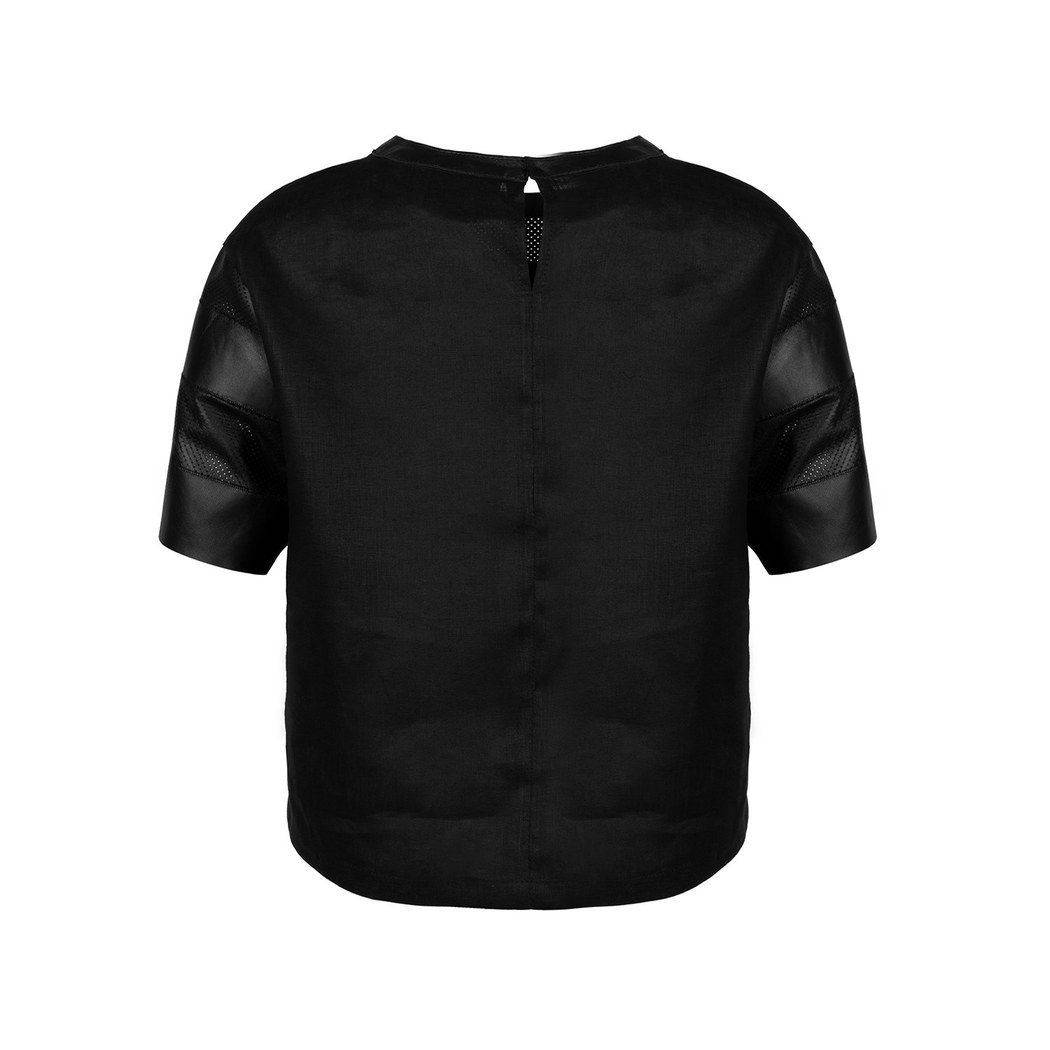 Linea Siyah Kadın Perforeli Süet Deri Crop Bluz