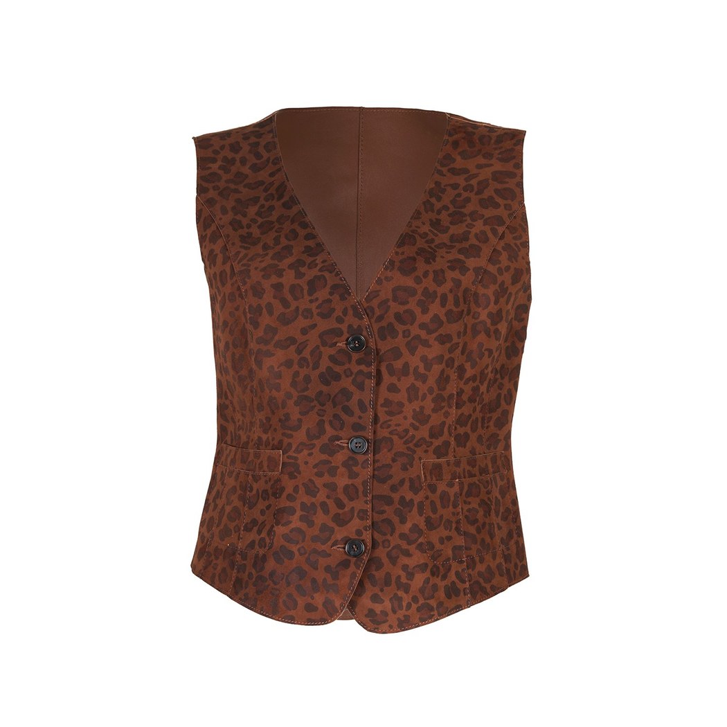 Liona Leopar Baskılı Kadın Çift Taraflı Yelek