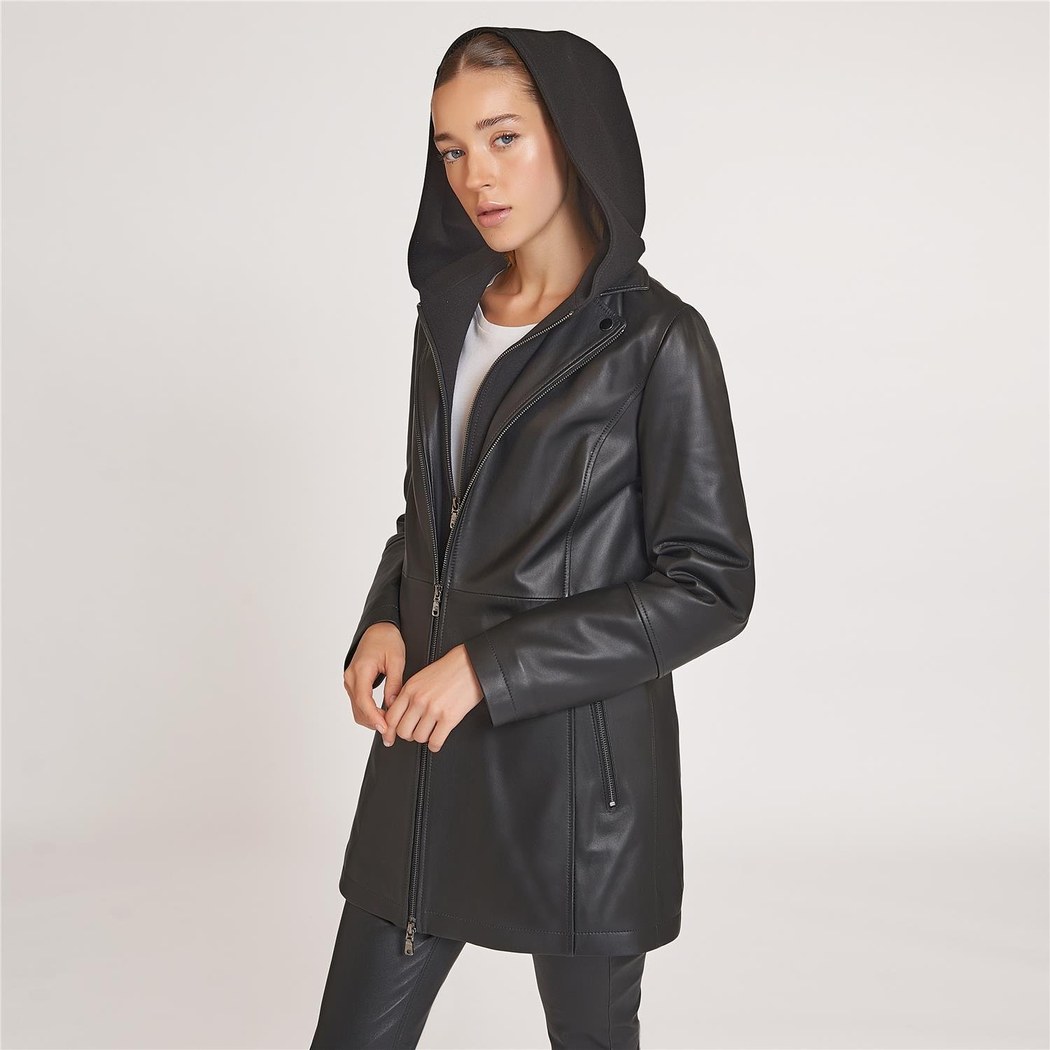 Lizzy Kapüşonlu Kadın Deri Mont