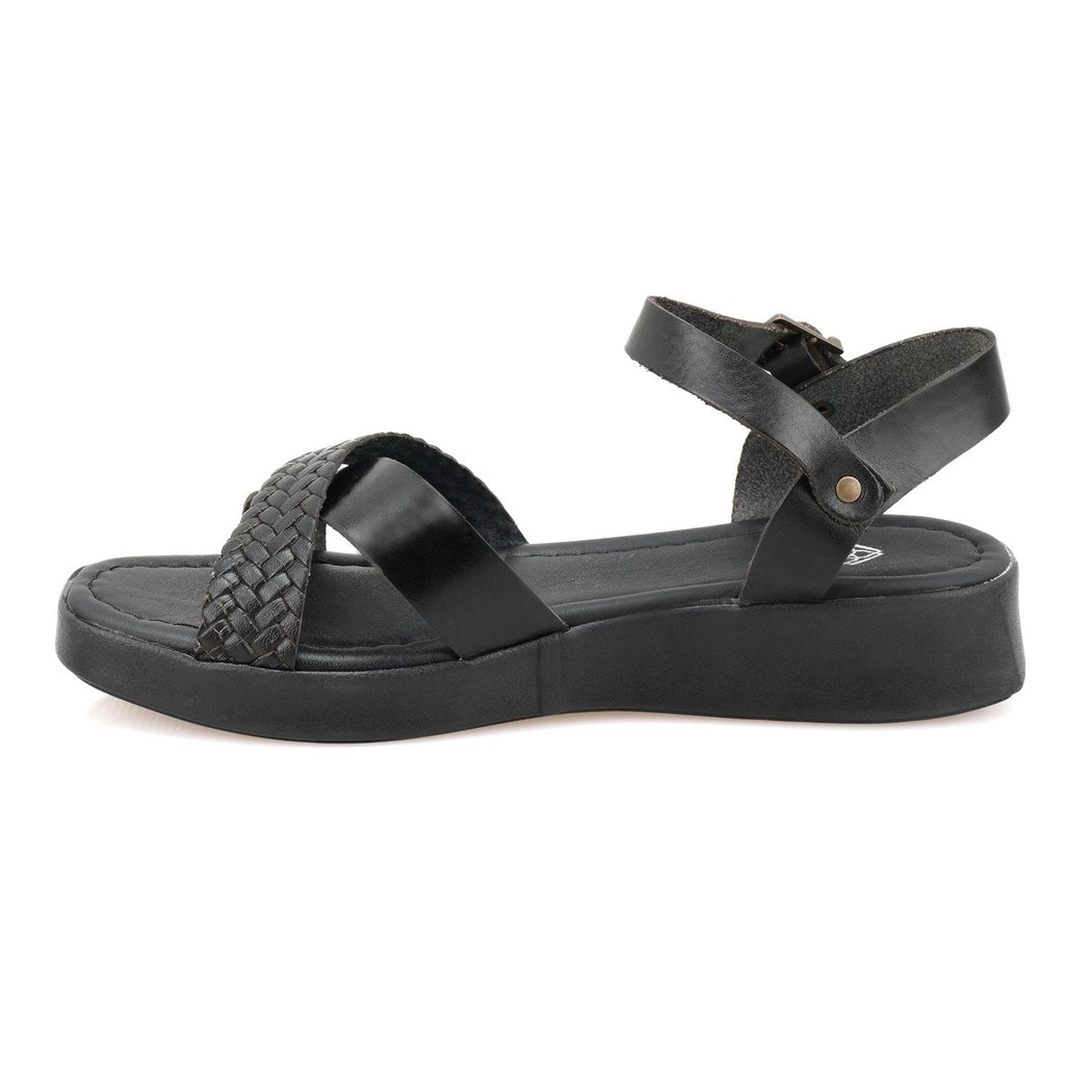 Lou Siyah Kadın Deri Sandalet