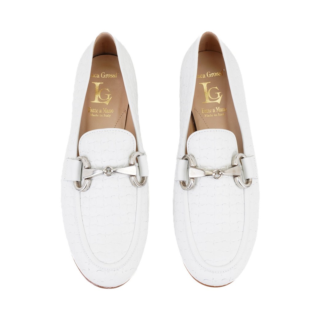 Luca Grossi Beyaz Kadın Toka Aksesuarlı Deri Loafer