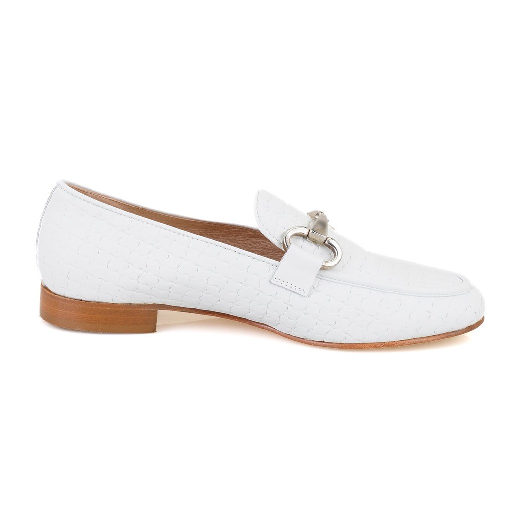 Luca Grossi Beyaz Kadın Toka Aksesuarlı Deri Loafer