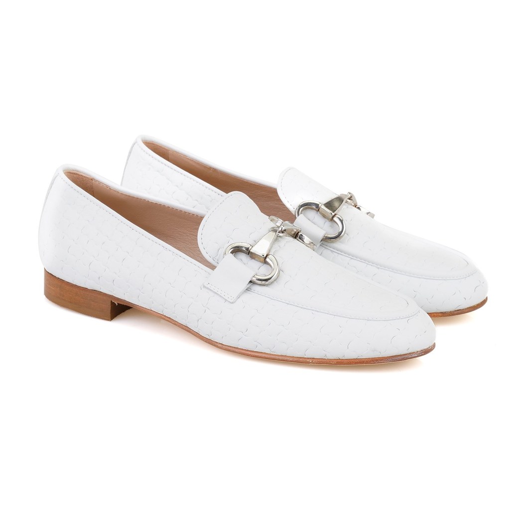 Luca Grossi Beyaz Kadın Toka Aksesuarlı Deri Loafer