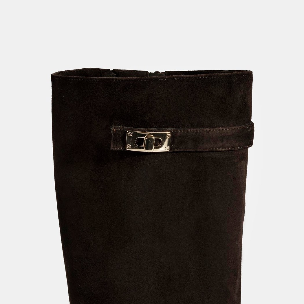 Luca Grossi Kadın Kahve Metal Kilit Detaylı Süet Çizme