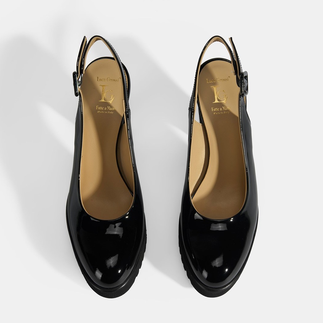 Luca Grossi Kadın Siyah Ayarlanabilir Tokalı Rugan Platform Topuklu Ayakkabı