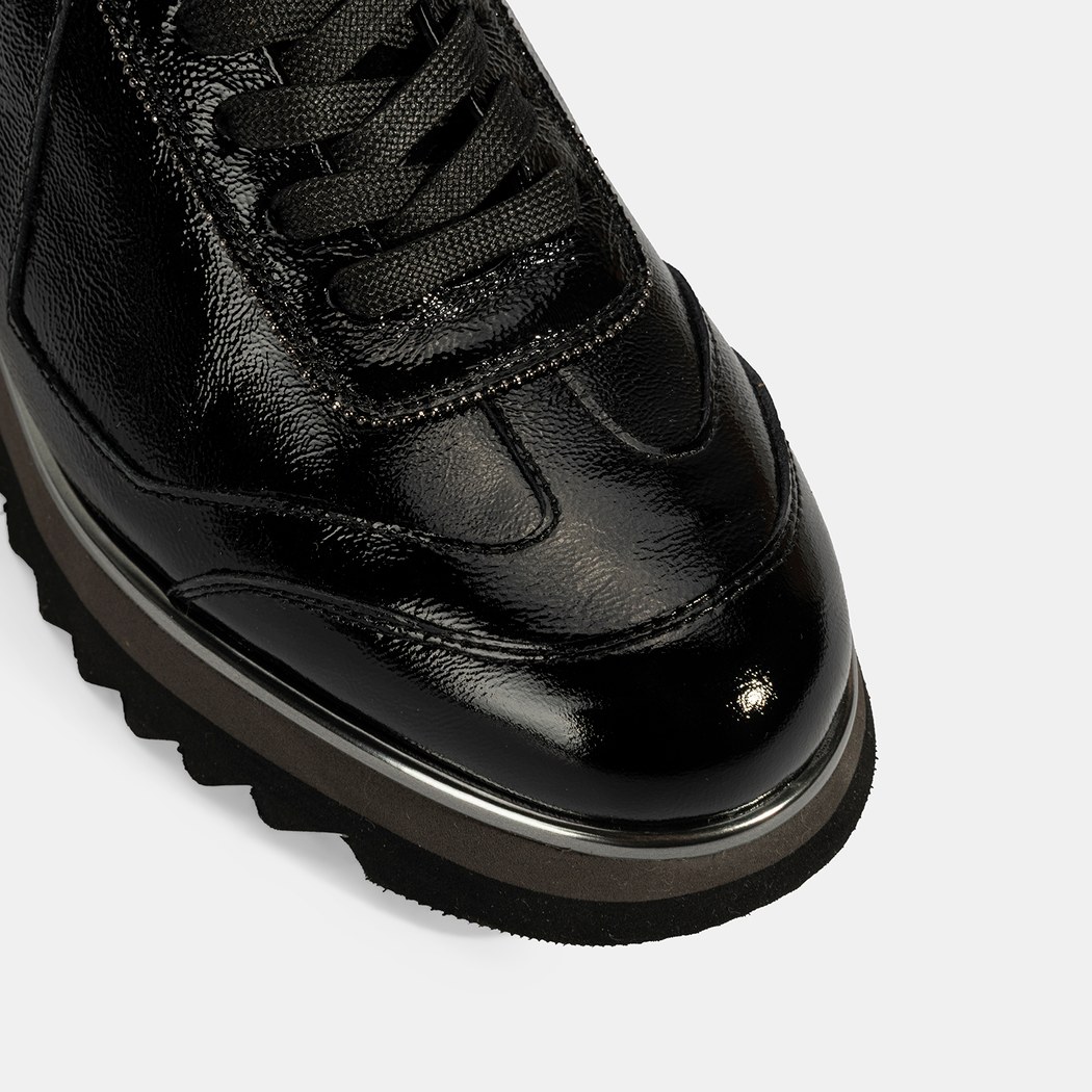 Luca Grossi Kadın Siyah Bağcıklı Rugan Spor Ayakkabı