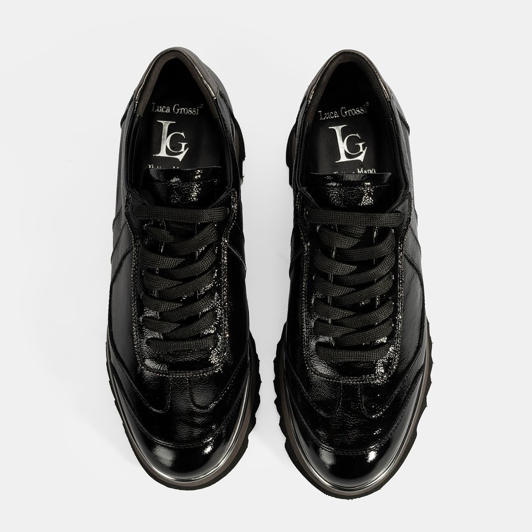 Luca Grossi Kadın Siyah Bağcıklı Rugan Spor Ayakkabı