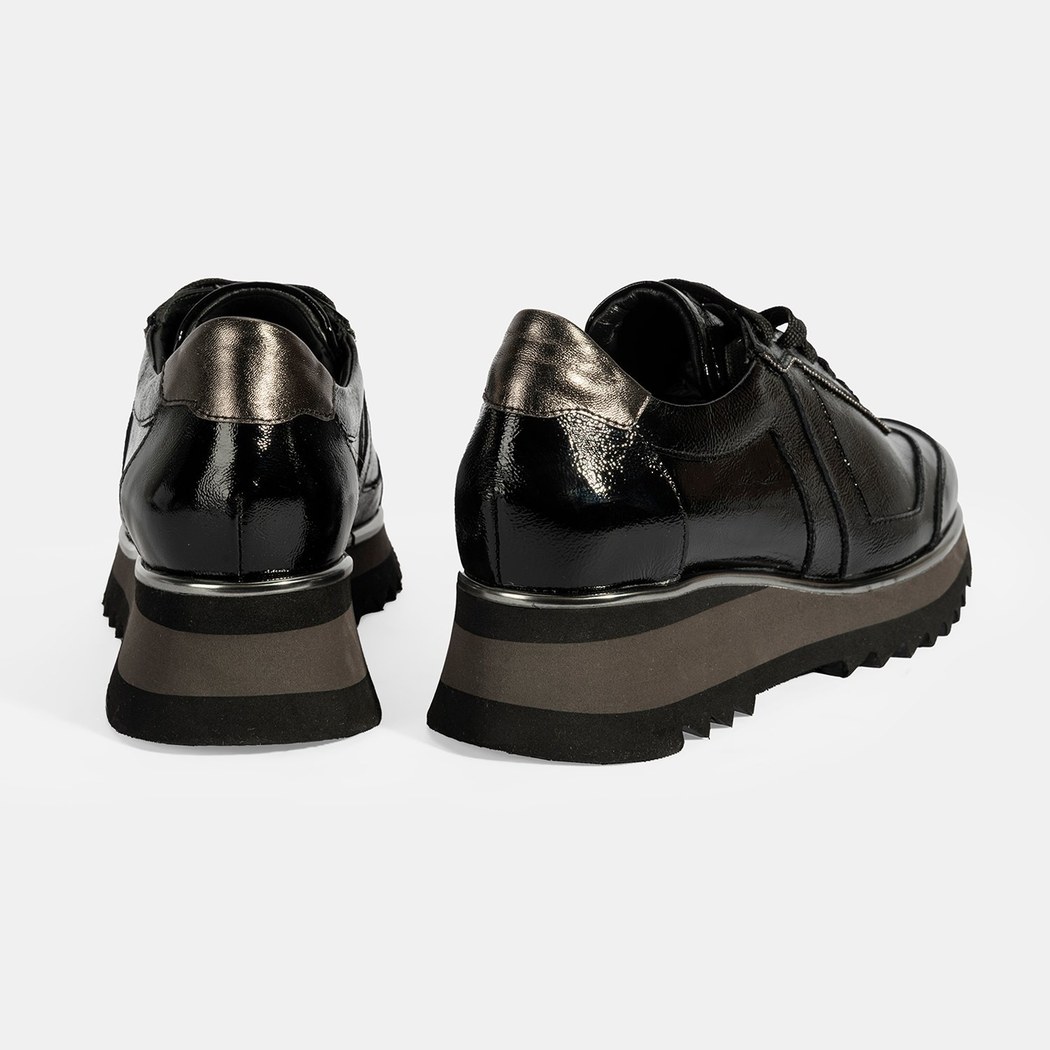 Luca Grossi Kadın Siyah Bağcıklı Rugan Spor Ayakkabı