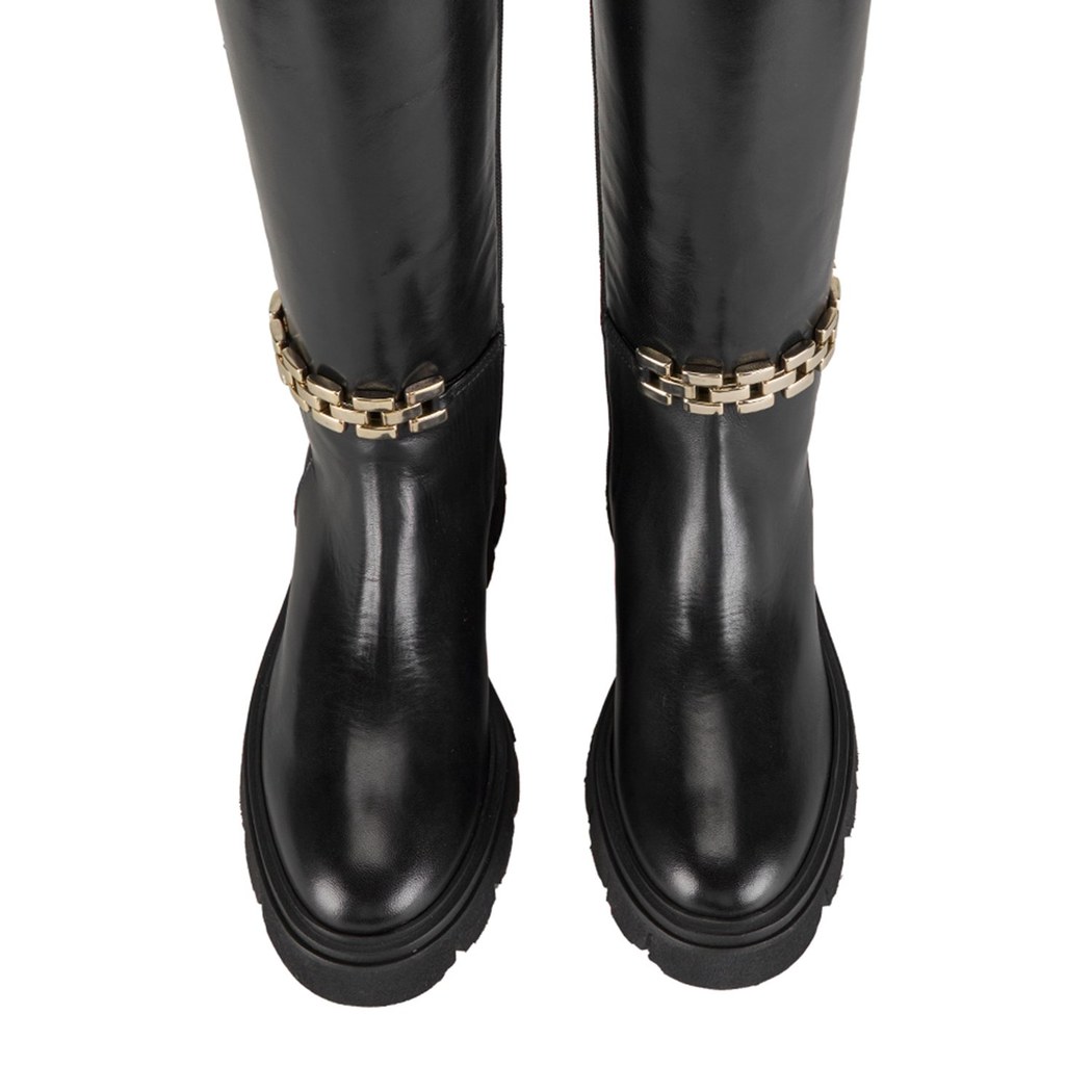 Luca Grossi Kadın Siyah Deri Zincir Detaylı Çizme
