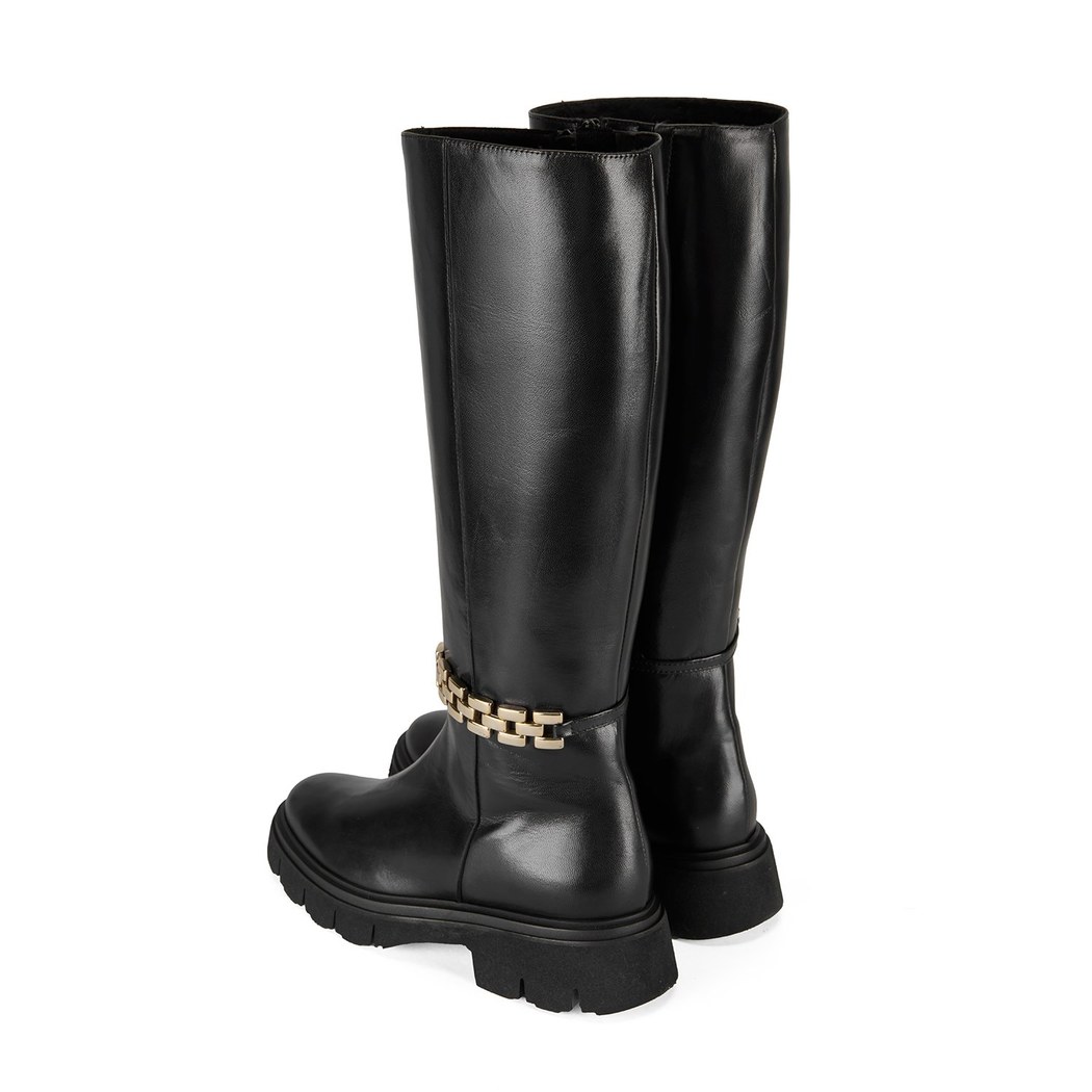 Luca Grossi Kadın Siyah Deri Zincir Detaylı Çizme