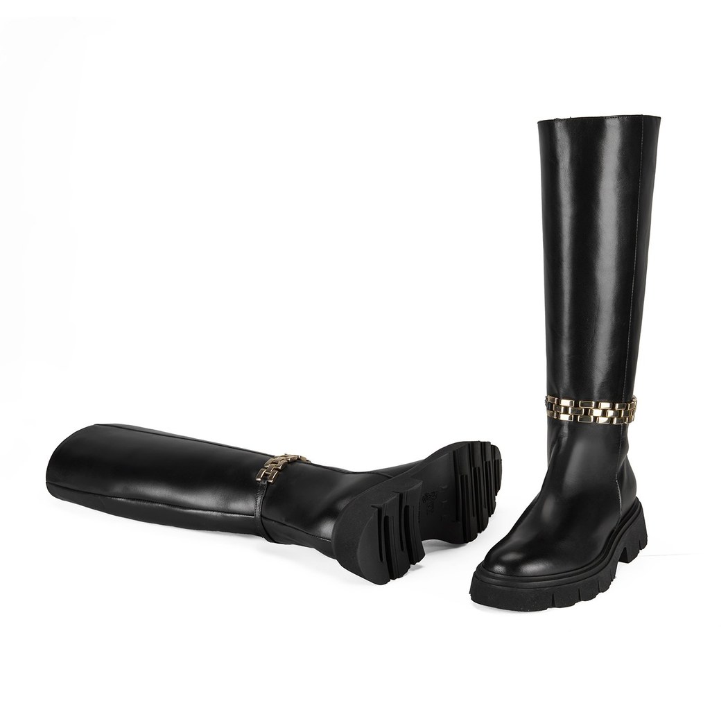 Luca Grossi Kadın Siyah Deri Zincir Detaylı Çizme