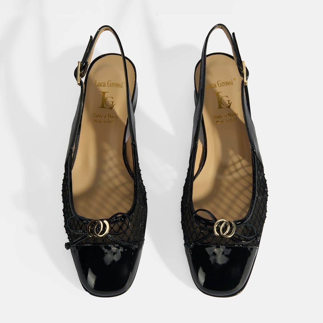 Luca Grossi Kadın Siyah File Detaylı Slingback Rugan Günlük Ayakkabı