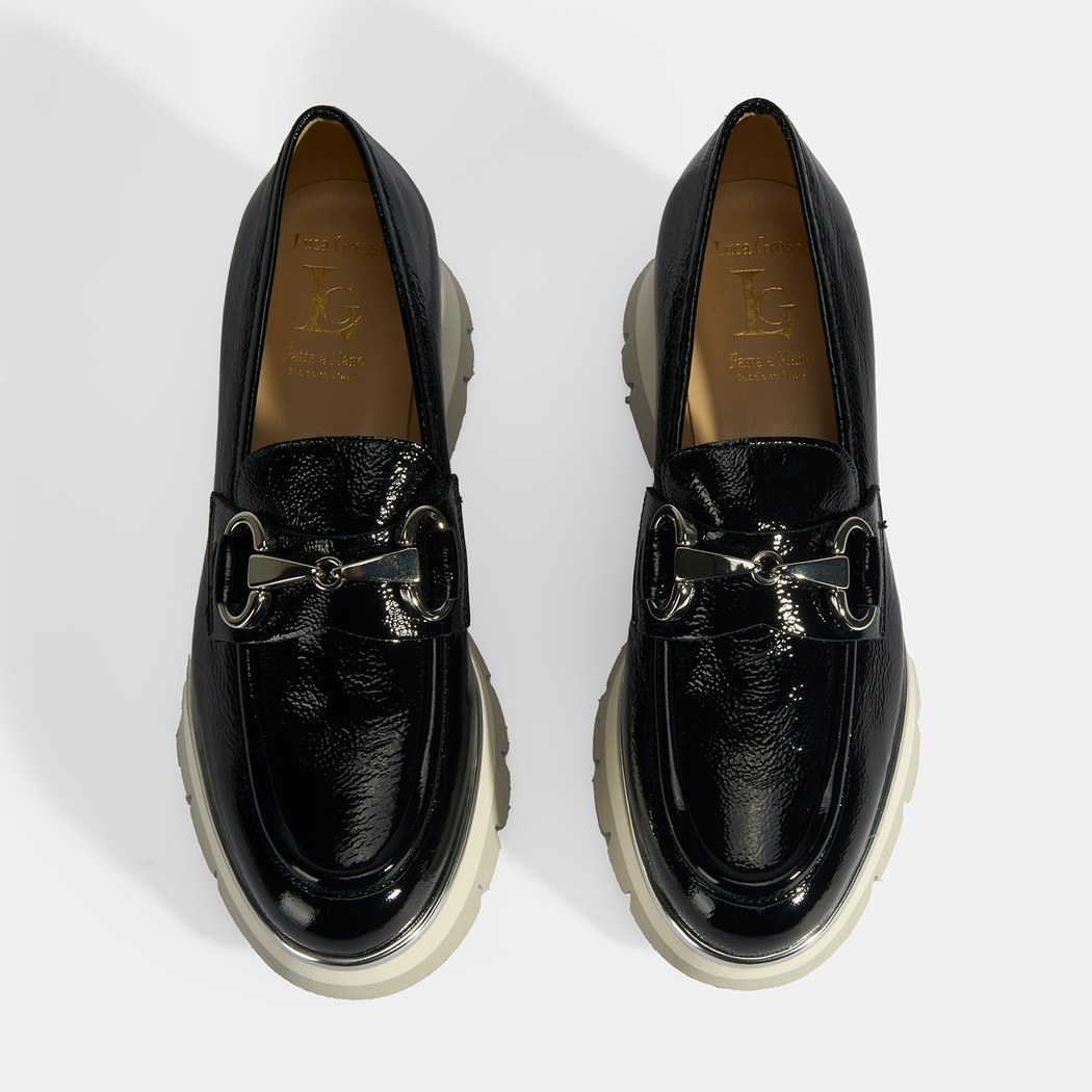 Luca Grossi Kadın Siyah Kalın Topuklu Slip-On Rugan Loafer