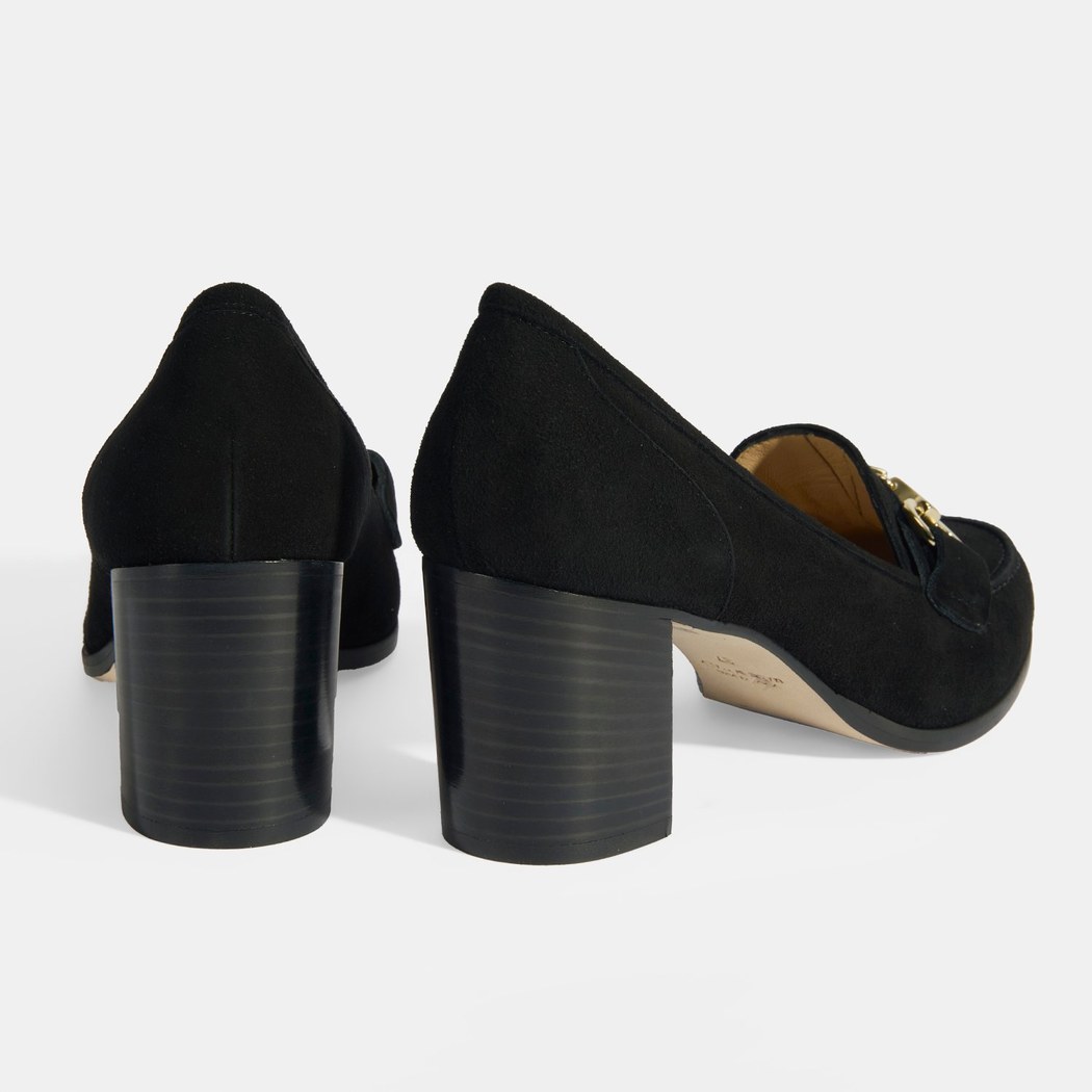 Luca Grossi Kadın Siyah Metal Aksesuarlı Süet Topuklu Loafer