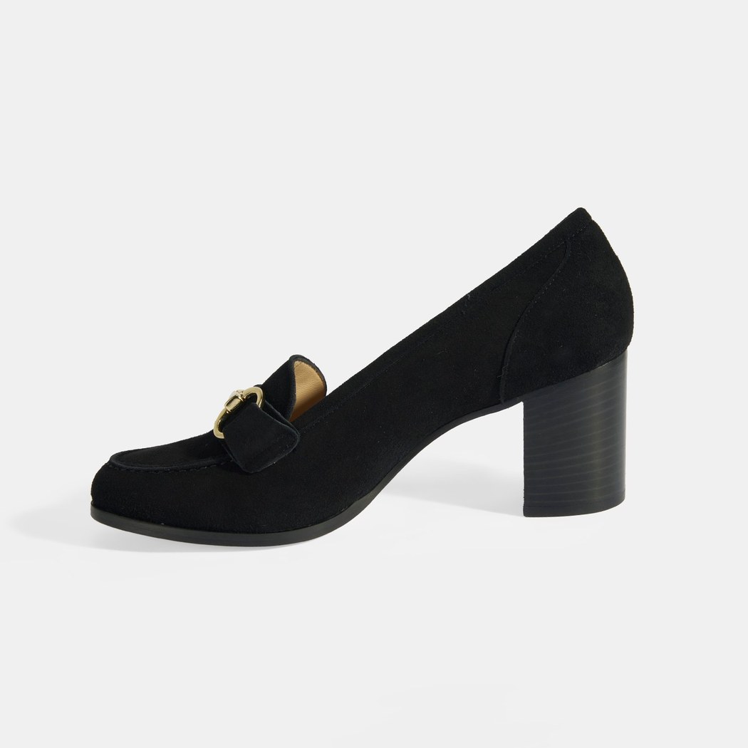 Luca Grossi Kadın Siyah Metal Aksesuarlı Süet Topuklu Loafer