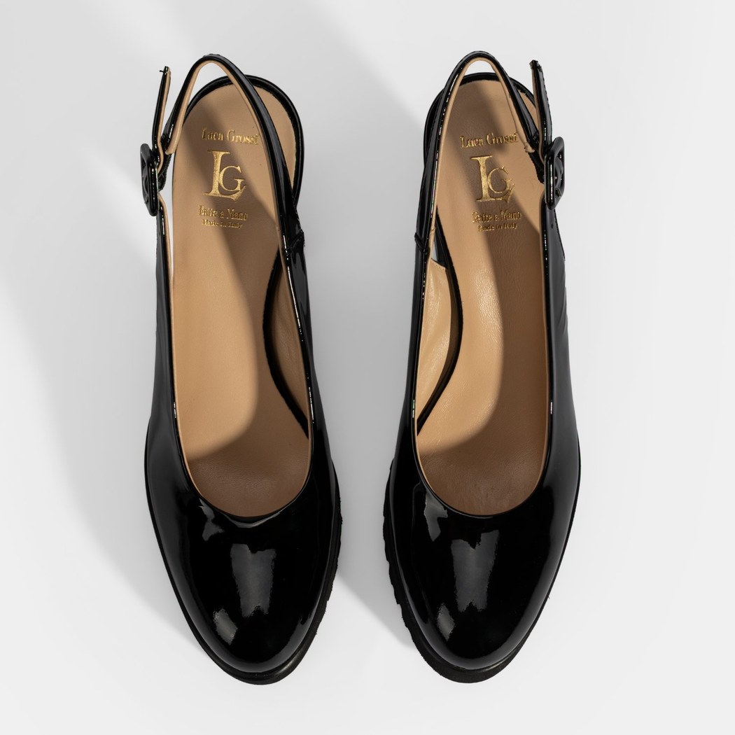 Luca Grossi Kadın Siyah Slingback Platform Topuklu Rugan Ayakkabı