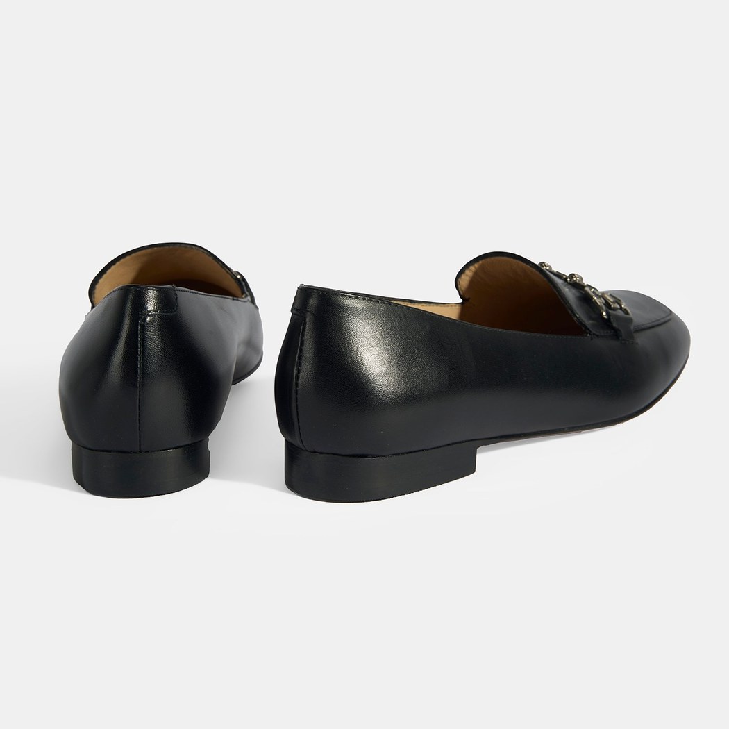 Luca Grossi Kadın Siyah Taşlı Toka Aksesuarlı Deri Loafer