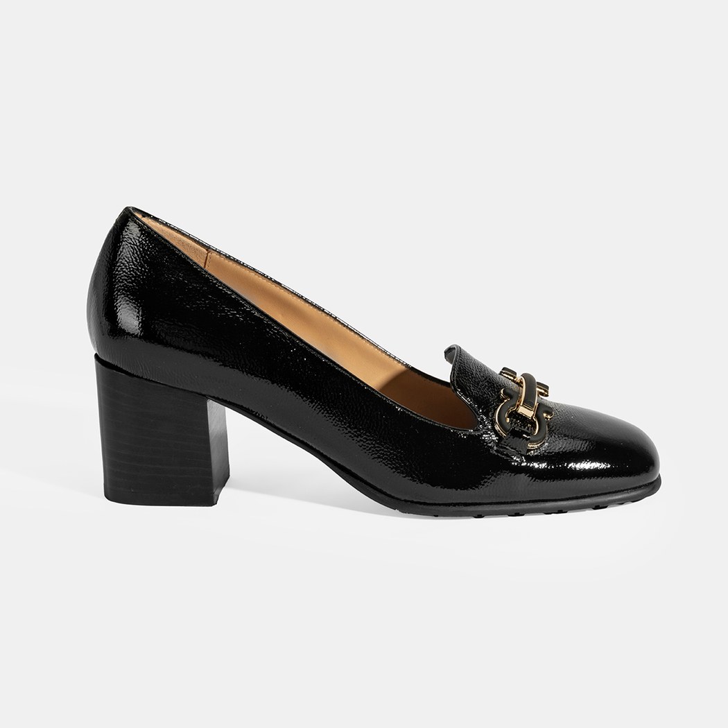 Luca Grossi Kadın Siyah Toka Aksesuarlı Rugan Topuklu Ayakkabı